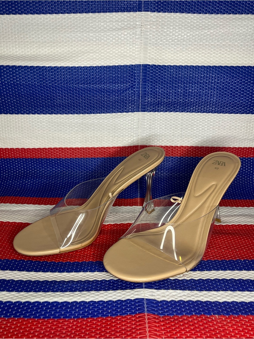 Women’s ZARA Laminated High Heeled Transparent Vinyl Front Strap Mule Sandals 9 - Picture 10 of 11
